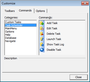 Options - Customizing menus and toolbars