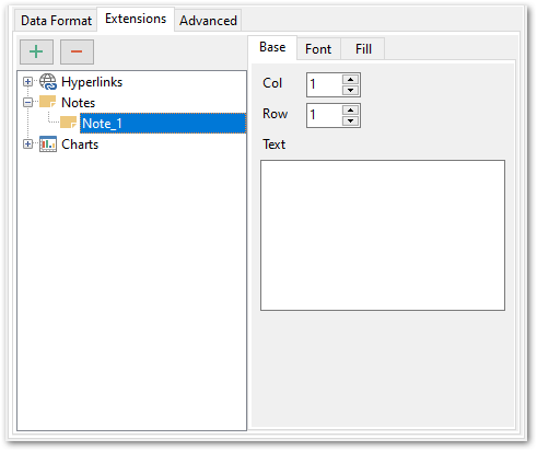 Format-specific options - MS Excel - Extensions - Notes