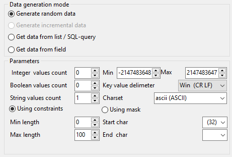 Json field parameters - Mode - Random data