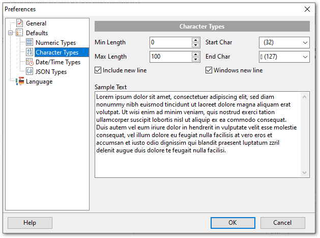 Preferences - Defaults - Character