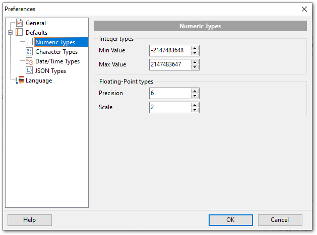 Preferences - Defaults - Numeric