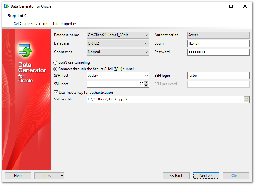 Step 1 - Setting connection properties