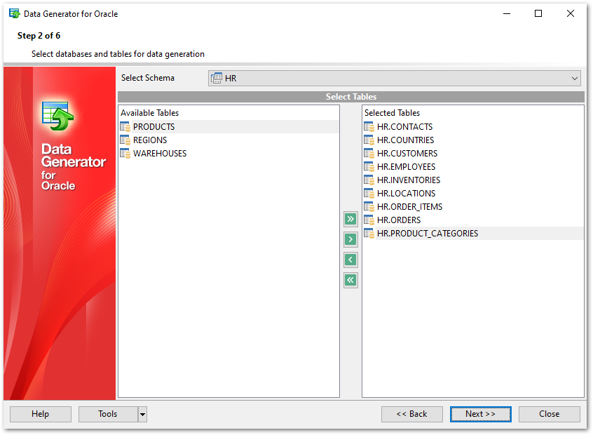 Step 2 - Selecting schemas and tables