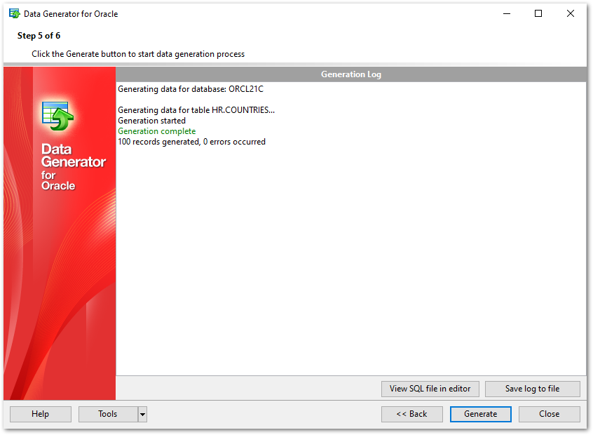 Step 5 - Start of data generation