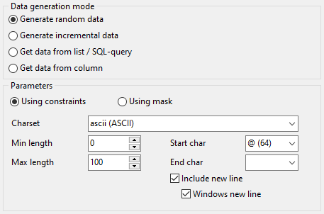 String field parameters - Mode - Random data