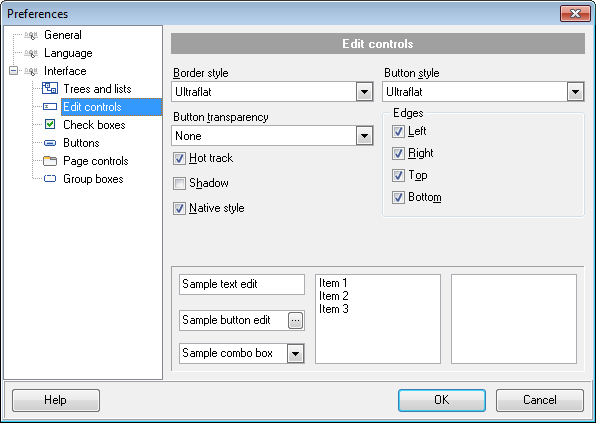 Preferences - Interface - Edit controls