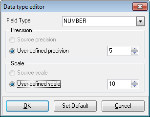 Step 4 - Setting options - Global type mapping - Data type editor