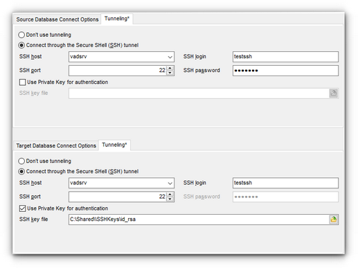 Managing Projects - Setting DB options - Tunneling