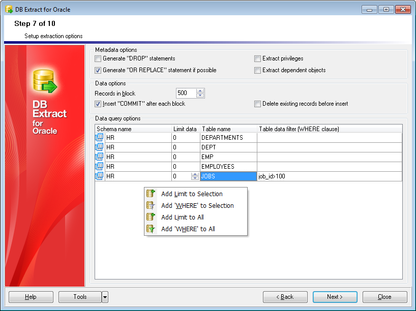 hs2116 - Step7 - Setting up extraction options