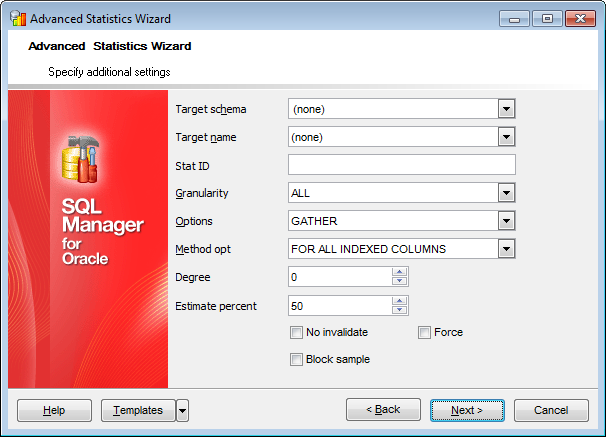 Advanced Statistics Wizard - Specifying additional settings - Schema
