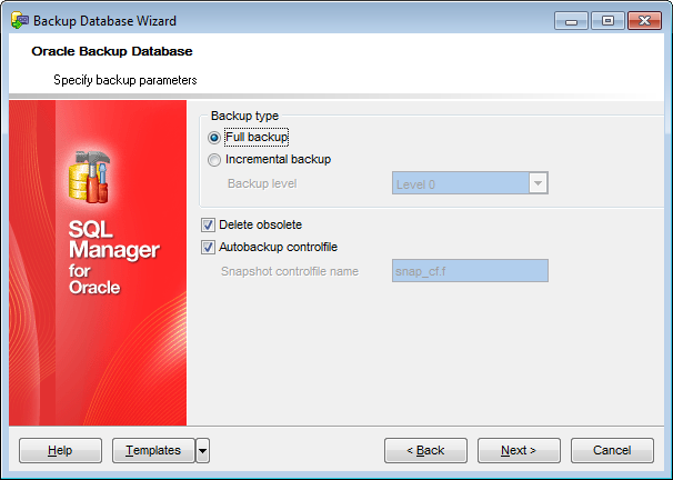 Backup Database - RMAN - Specifying backup type and options