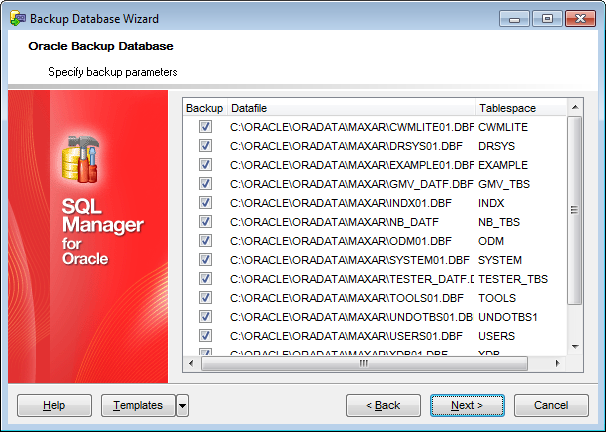 Backup Database - User-managed script - Selecting datafiles