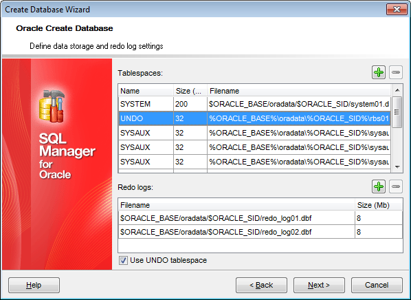 Create Database Wizard - Data storage settings