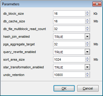 Create Database Wizard - Setting memory parameters - Parameters