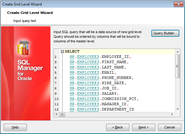 Create Grid Level - Defining source for detail level - Query