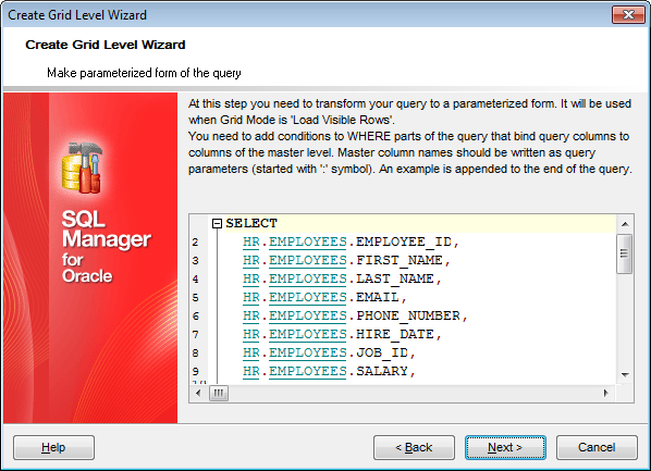 Create Grid Level - Query parameterization