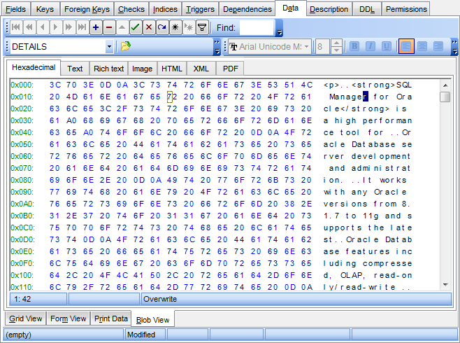 Data View - BLOB View - Hexadecimal