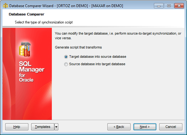 Database Comparer Wizard - Select the type of synchronization script