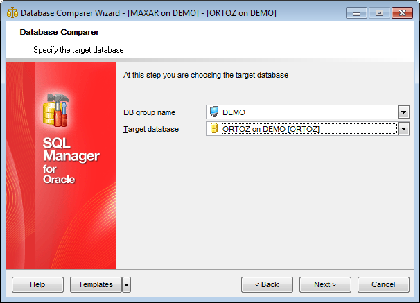 Database Comparer Wizard - Specify the target database