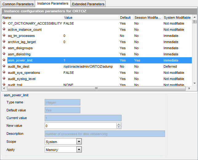 Database Information - Instance Parameters