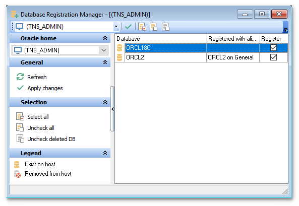 Database Registration Info - Database Registration Manager
