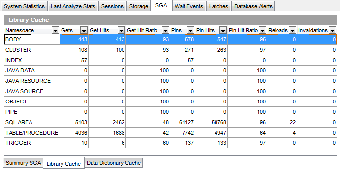 Database Statistics - SGA - Library Cache