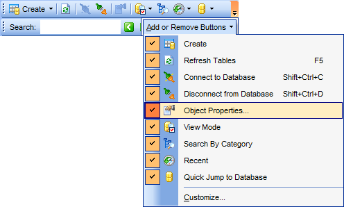 DB Explorer - Configuring DB Explorer - Toolbar