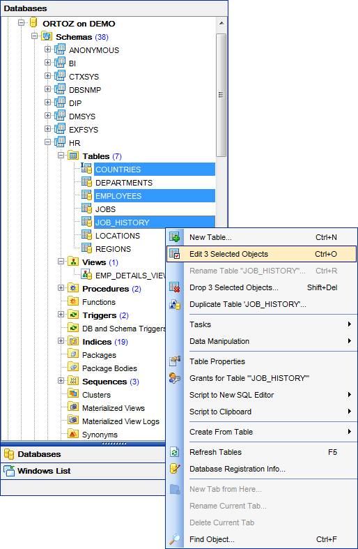 DB Explorer - Selecting multiple objects