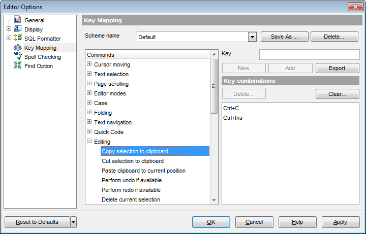 Editor Options - Key Mapping