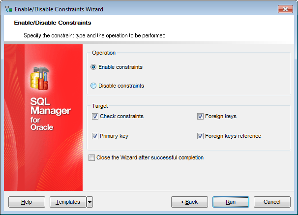 Enable and Disable Constraints - Specifying constraint type and operation