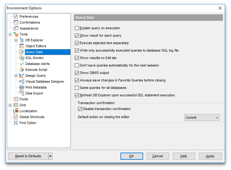 Environment Options - Tools - SQL Editor