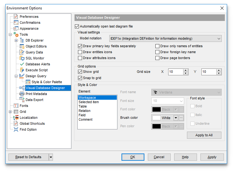 Environment Options - Tools - VDBD