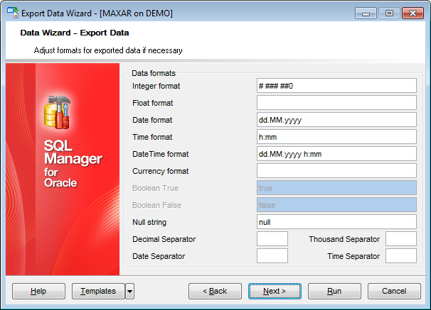 Export Data - Adjusting data formats