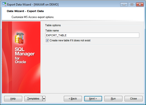 Export Data - Format-specific options - Access