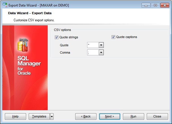 Export Data - Format-specific options - CSV