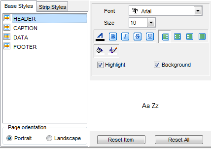 Export Data - Format-specific options - Word - Base Styles
