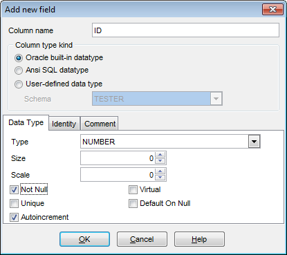 Field Editor - Setting field name and type