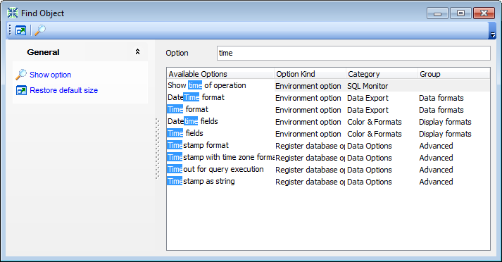 Find Option dialog