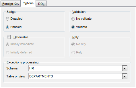 Foreign Key Editor - Setting foreign key options