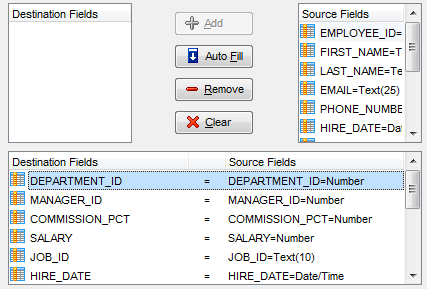 Import Data - Setting fields correspondence - Access