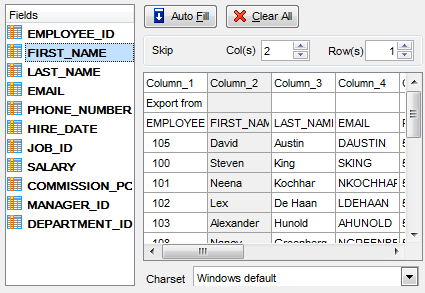 Import Data - Setting fields correspondence - CSV