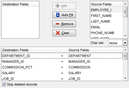 Import Data - Setting fields correspondence - DBF