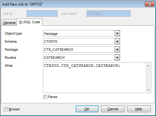 Jobs - Job Editor - PLSQL code