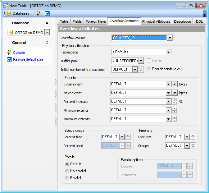 New table - Setting overflow attributes