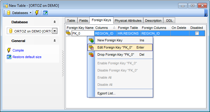 New table - Specifying foreign keys