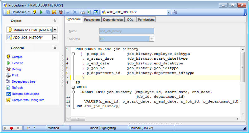 Procedure Editor - Editing procedure definition