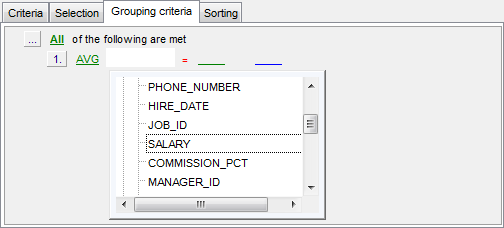 Query Builder - Setting grouping criteria