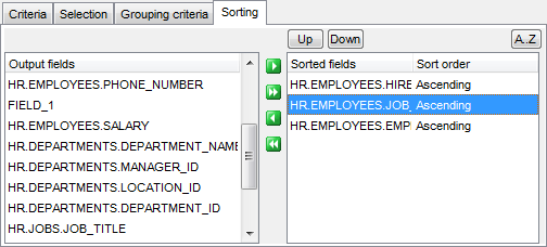 Query Builder - Setting sorting parameters