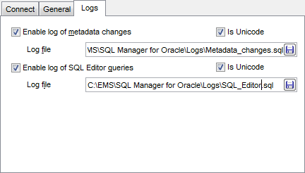 Register Database wizard - Setting specific options - Logs