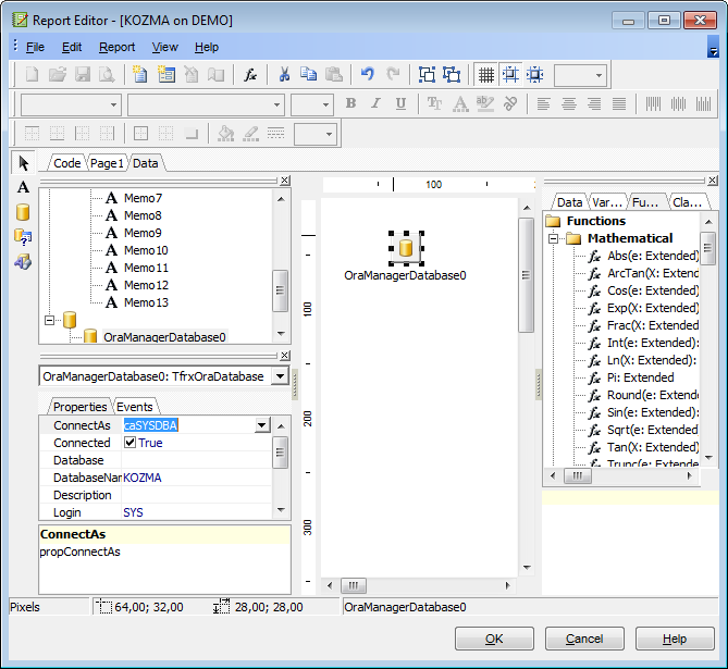 Report Designer - Adding database component